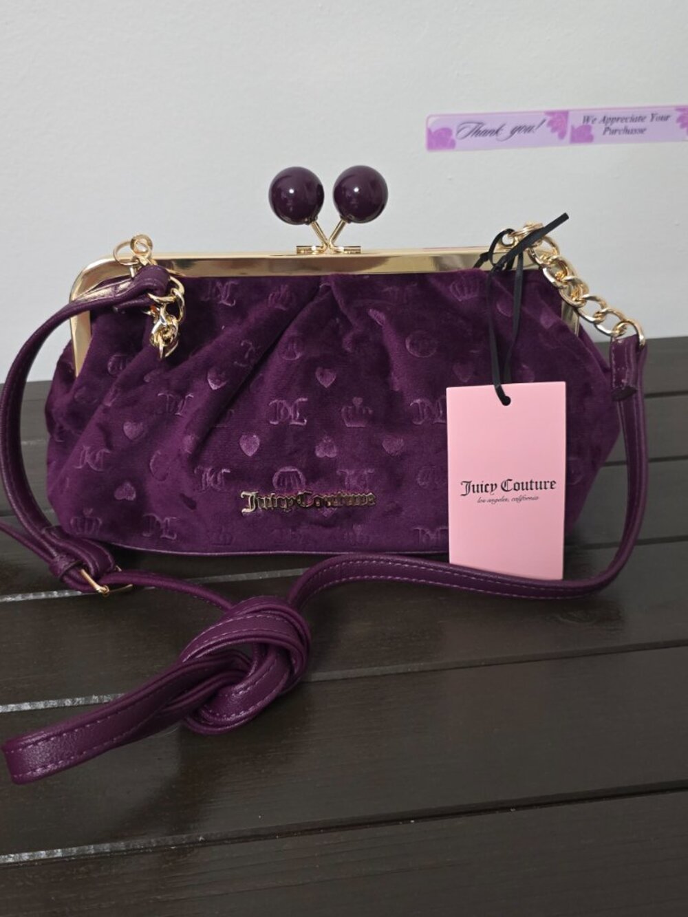 Juicy Couture Purple Monogram Velvet Kisslock Handbag / NWT - Picture 3 of 6